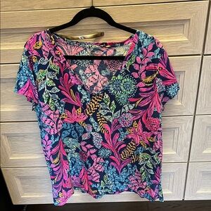 Lilly Pulitzer Colorful Floral V-Neck Tee
